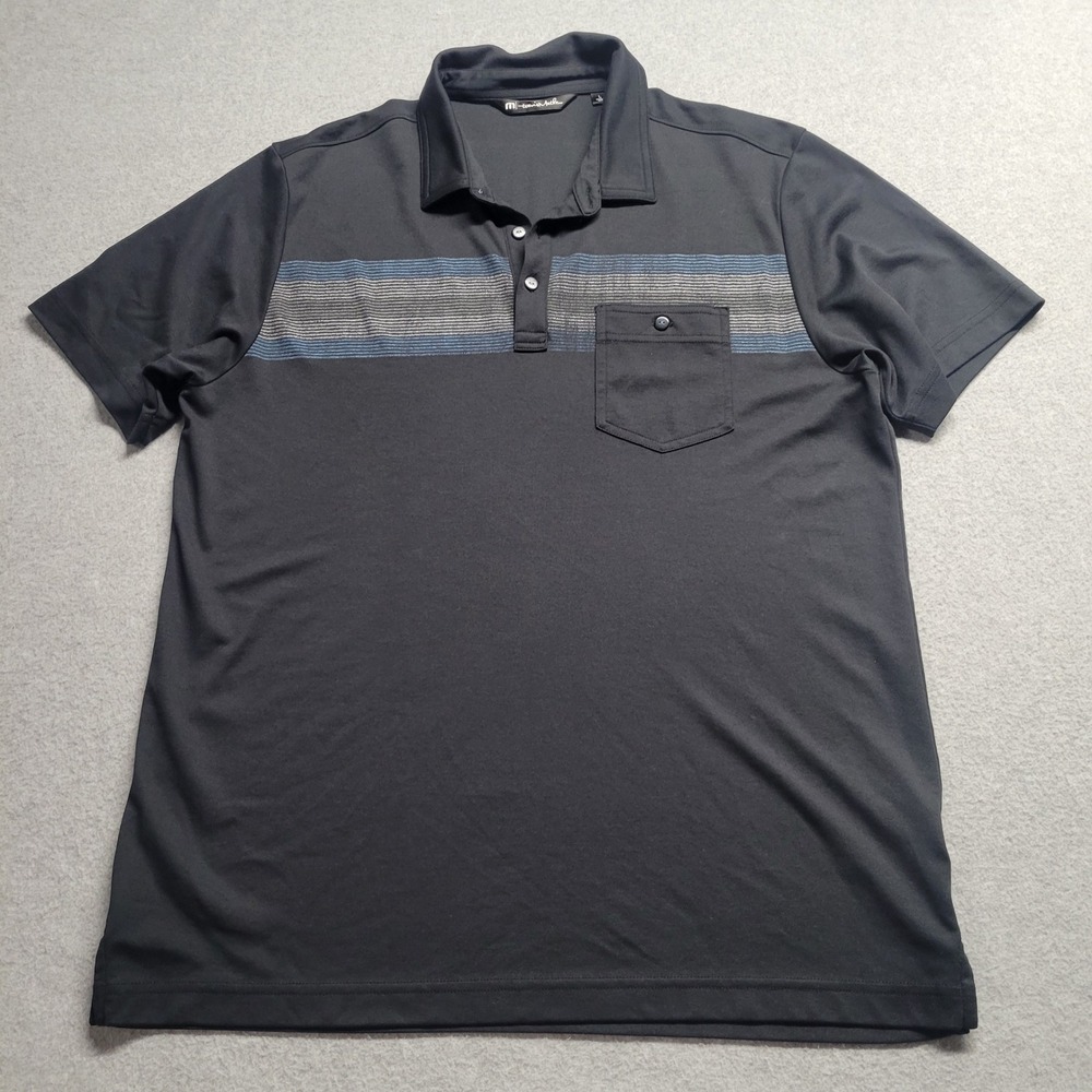 TravisMathew Mens Large Grey Striped Pocket Golf‎ Polo Shirt Short Sleeve Large